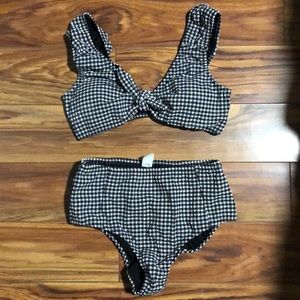 High waisted black and white bathing suit